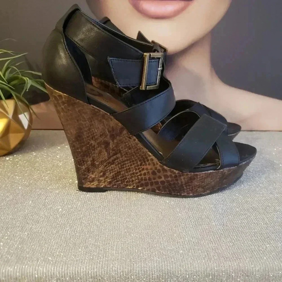 G by Guess Snakeskin Strappy Wedge Sandal - Picture 1 of 9